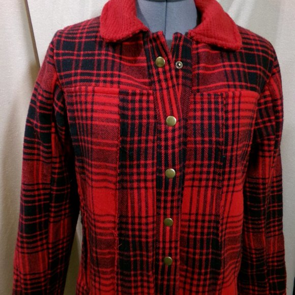 NEW Red Buffalo Plaid Snow Winter Parka Jacket Coat XS Red Black Snap up Trendy! - Picture 4 of 12